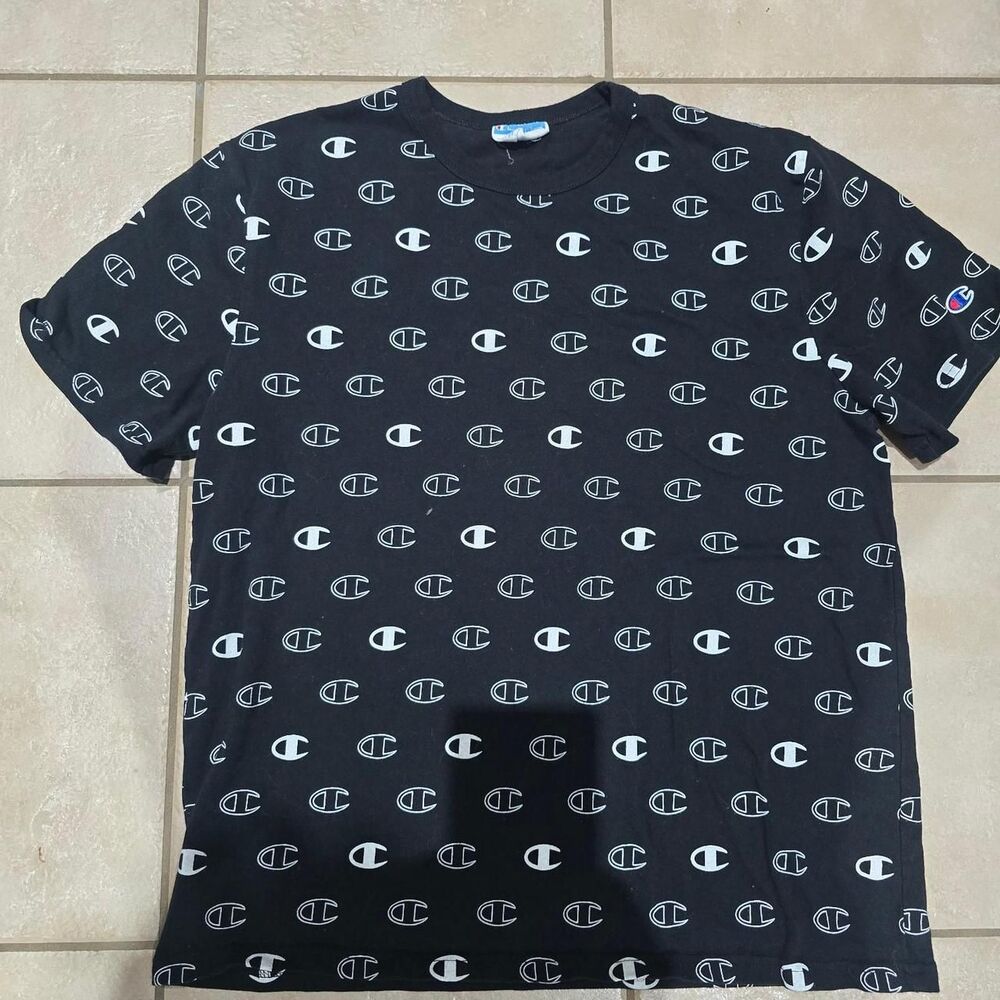 Champion Men's Black and White T-shirt SIZE LARGE